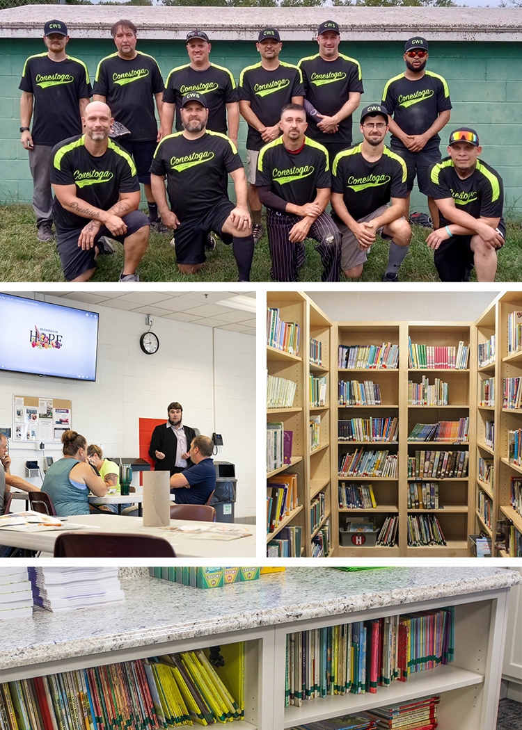 A photo collage of community involvement activities at Conestoga.